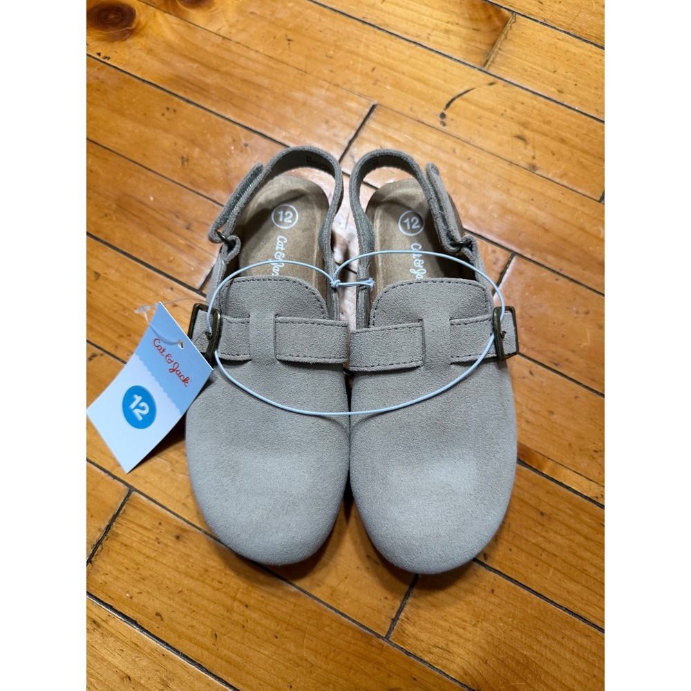 Cat & Jack Kids Parker Clog Sandals Taupe Gray Faux Suede Buckle Strap Size 12